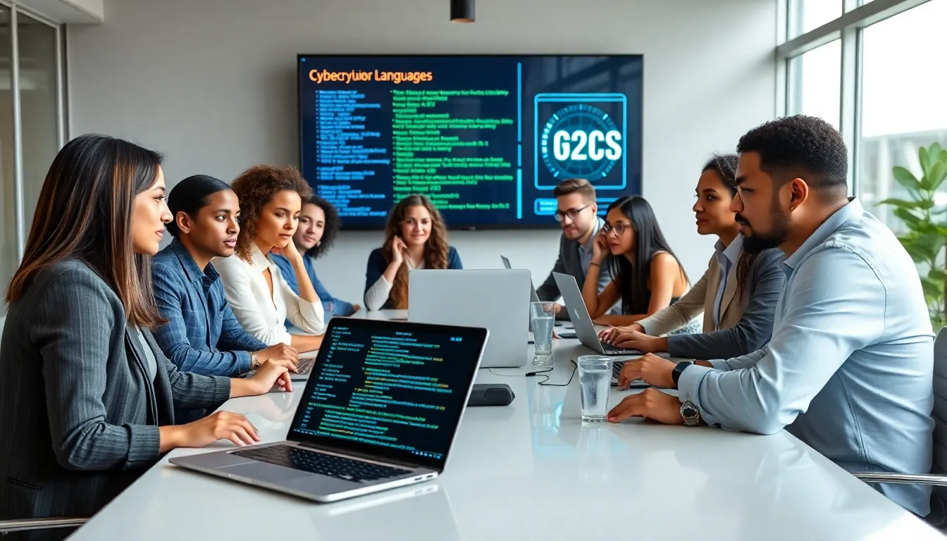 diverse cyber security team collaborating in a modern office.