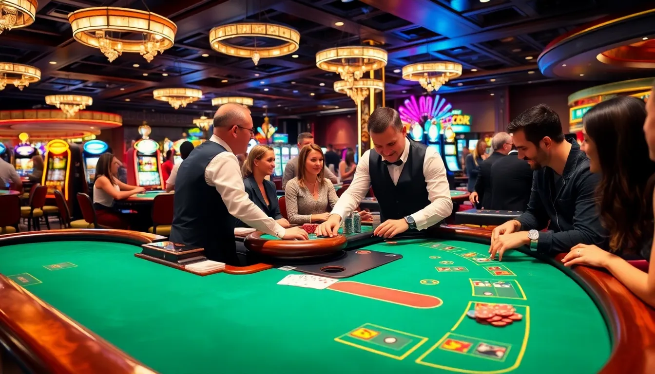 diverse players engaging around a casino table game.