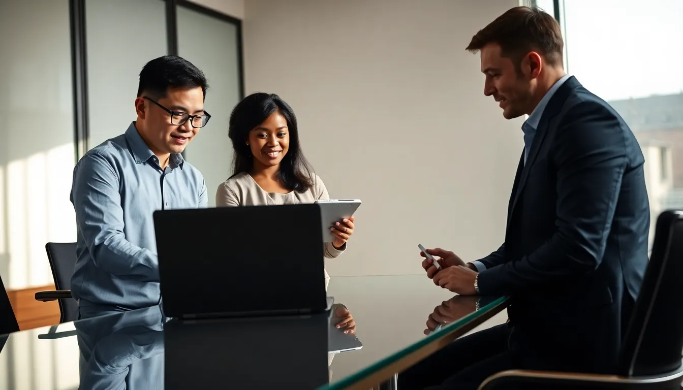 diverse team discussing CK2Generator.com in a modern office.